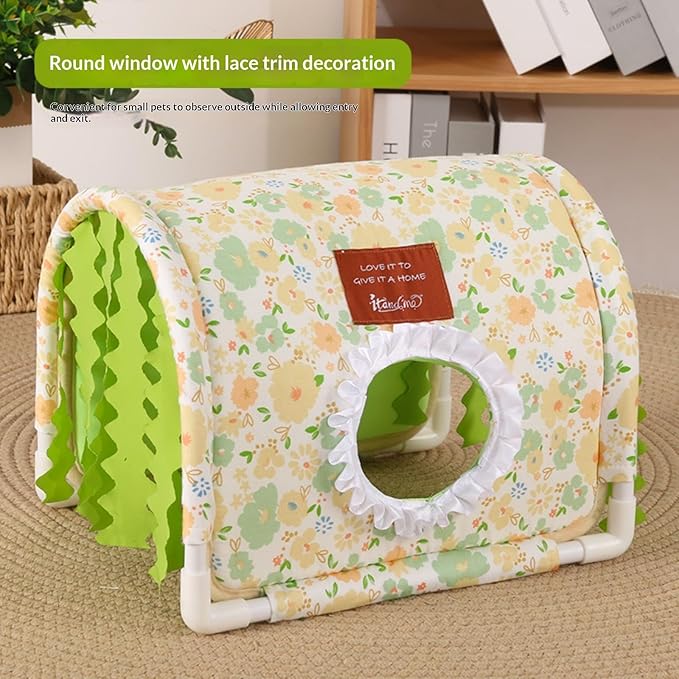 Tunnel Hideout Small Animal Warm Hideout, Washable Indoor Cage Accessory for Hedgehog, Rabbit, Chinchilla, Guinea Pig, Small Dogs & Cats, Multi-Pet Suitable (Pink)