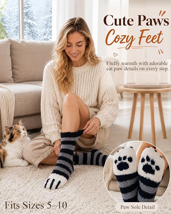 Ginmewrae Women Fuzzy Socks Cozy Soft Fluffy Cute Animal Slipper Socks Sleeping Warm Socks Christmas Gift for Girls