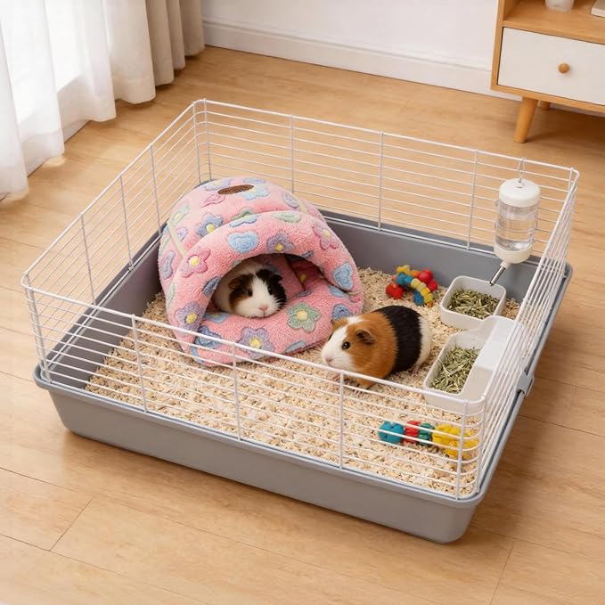 YUEPET Guinea Pig Bed Cuddle Cave Warm Fleece Cozy House Bedding Sleeping Cushion Cage Nest for Small Animal Squirrel Chinchilla Hedgehog Cage Accessories(Pink Flower