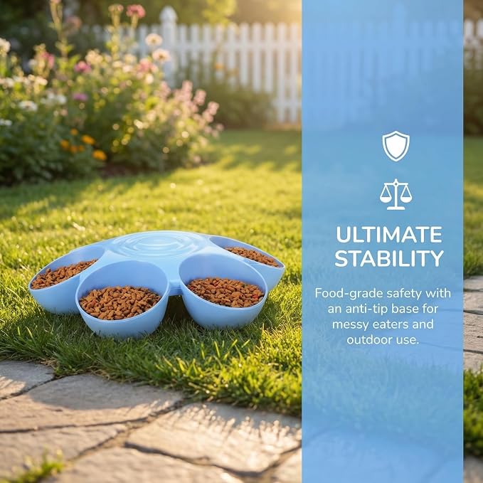 POPETPOP Cat Food Bowl with 6 Bowls - Pet Feeder for Multi Cat Kitten Puppy | Non-Toxic Plastic Multi Cat Dishes with Stable Base, Multiple Dinner Feeder for Outdoor Indoor Food & Water Feeding (Blue)