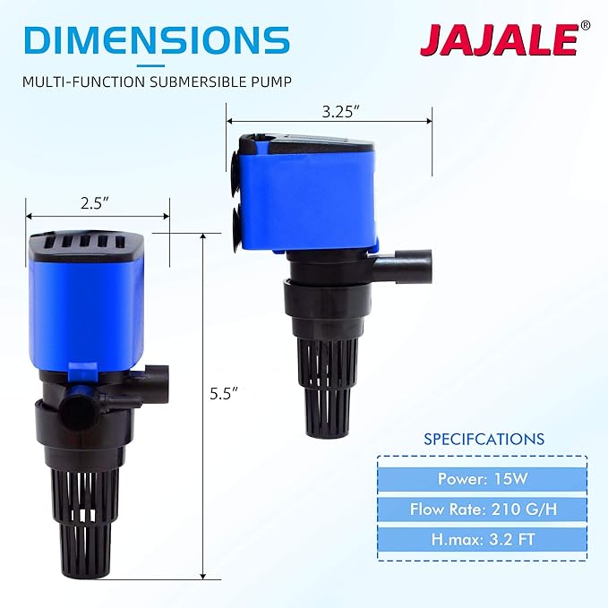 210 GPH Powerhead Submersible Pump - 3 in 1 Aquarium Fish Tank Pump with Oxygenation, Filtration & Water Cycling, 3.3 ft max lift, 15W - 5 Pack