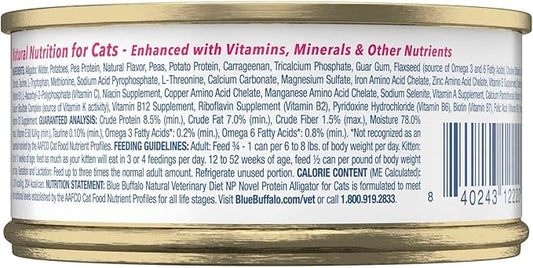Blue Buffalo Natural Veterinary Diet NP Novel Protein Wet Cat Food, Alligator 5.5-oz cans (Pack of 24)