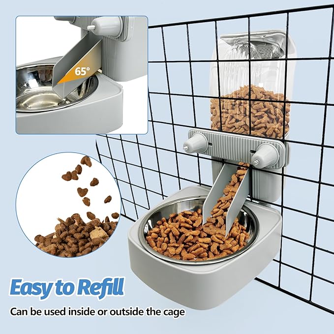 54 oz Rabbit Food Dispenser with Stainless Steel Food Bowl Hanging Gravity Bunny Feeder for Cage Automatic Small Animal Feeding Bowls for Ferret Guinea Pig Chinchilla Cat Puppy
