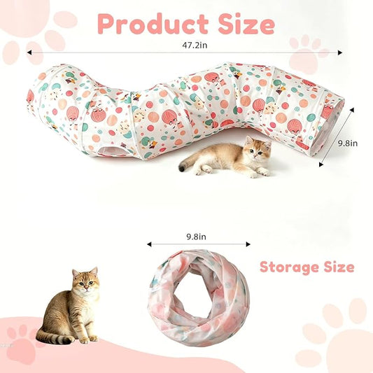 Cat Tunnel with Cat Toy Ball, Collapsible S Shape Cat Tunnel, Cat Tunnels for Indoor Cats, Foldable Cat Tunnel Cat Tube Toys for Bunny, Guinea Pig, Ferrets, Puppy