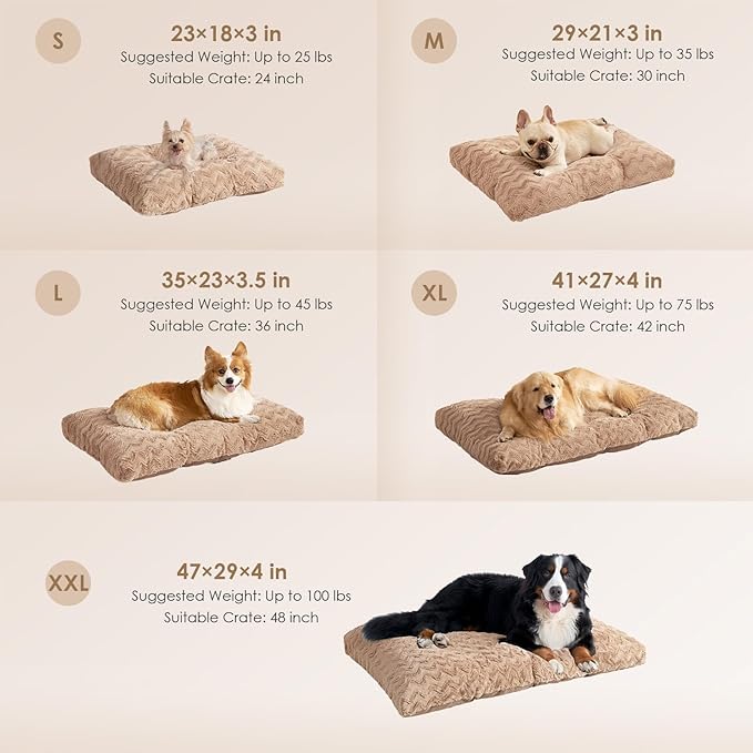 EHEYCIGA Washable Small Dog Bed for Crate 23x18 Inch, Reversible Kennel Pad for Puppy Weight Up to 25 lbs, Plush and Comfy Pet Sleeping Mat, Camel