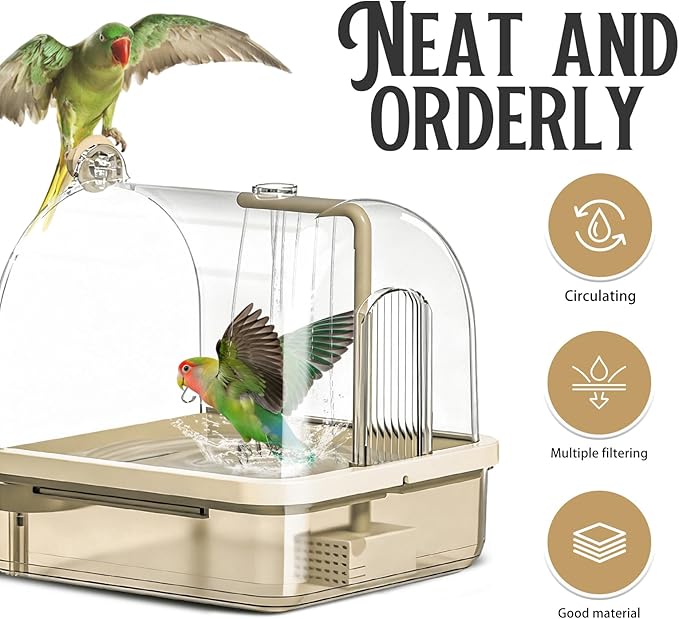 Automatic Bird Baths for Cage,Automatic Parakeet Bath with Pump, Filter,Indoor Bird Shower with Running Water,for Pet Birds Conure Budgies Cockatiels Lovebird and Budgies(Brown)