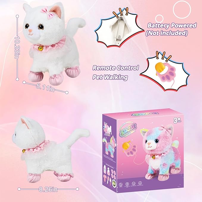 Jimate Interactive Electronic Plush Toy Walking and Barking Robot Cat Plush Cat Remote Control Kitten for Girls (White Cat)