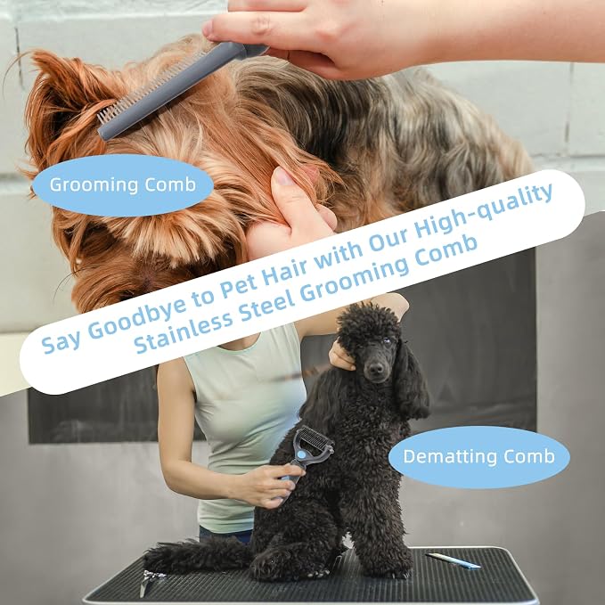 Wisedog Dog Grooming Kit, Upgraded Blue, 7PCS | Cat Nail Clipper with Nail File, Dematting Comb for Dogs, Flea Comb, Bath Brush, Hair Removal Mitts