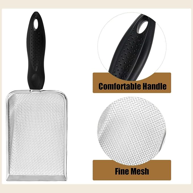 Dunzy 4 Packs Reptile Sand Stainless Steel Fine Mesh Reptile Substrate Metal Sand Shovel Sifter Litter Cleaner Corner Scoop Shovel Cleaner Scooper for Bedding Aquarium Terrarium Accessories