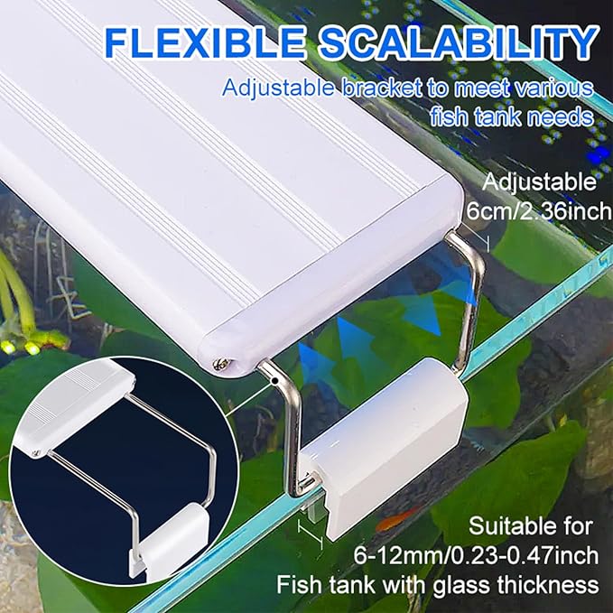 LED Aquarium Light, Full Spectrum Fish Tank Lighting, Ultra-Thin 1cm Design, 6-Row Blue & White LEDs, No Flicker, High Efficiency Cooling for 22.83-25.83in Fish Tanks (22.83inch)