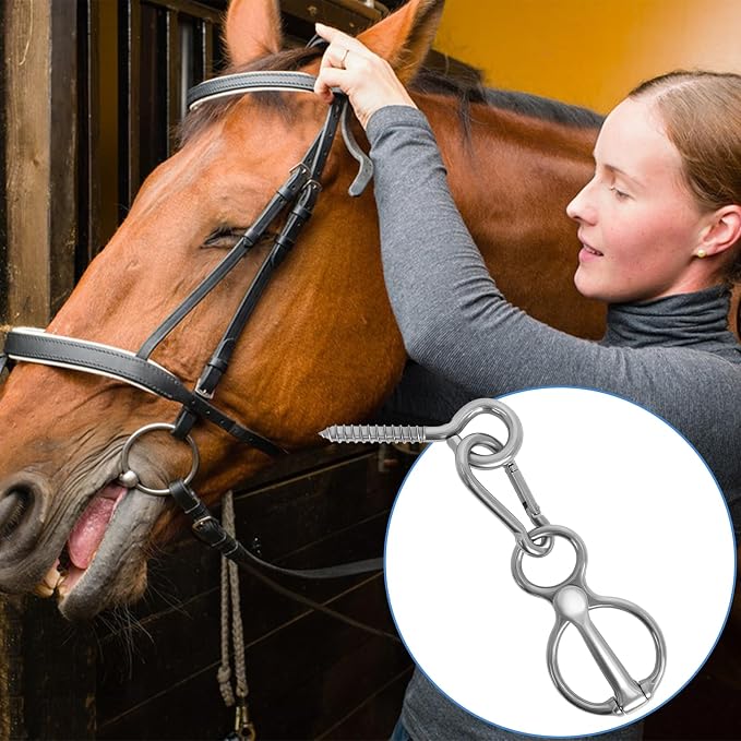 Horse Tie Ring, Upgraded 4 Sets Horse Tack and Supplies, 304 Stainless Steel Safe Horse Accessories Training Equipment with Eye Bolt and Snaps Saddle | Supports horse pulling back, Adjustable for different setups, Protects horse and handler