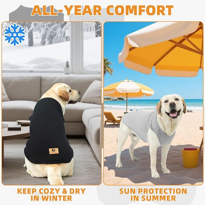 KOOLTAIL Boy Dog Clothes for Small Dogs, 2 Pack Cotton Summer Dog T Shirts UV & Insect Protection for Outdoor Camping, Anti-Hair Loss & Breathable Sleeveless Pet Vest Tank Tops Apparel, Black & Grey,S