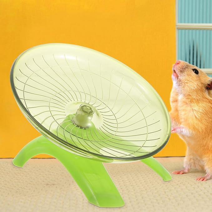 POPETPOP Silent Hamster Running Wheel 7.08-Inch Green Flying Saucer Exercise Wheel for Small Pets Including Hamsters Gerbils Hedgehogs Low Noise Plastic Toy