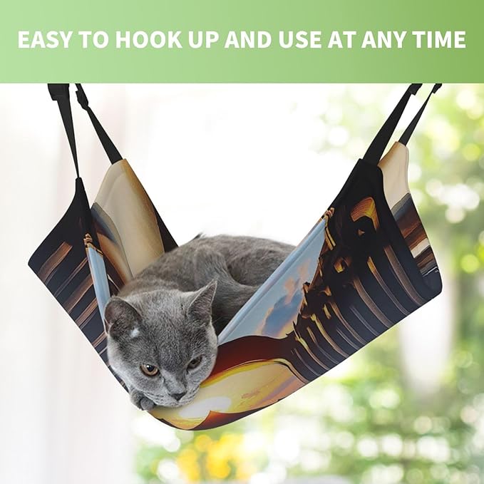 White Arched Arch, Double Star Sunset Reversible Cat Hammock Hanging Soft Breathable Pet Cage Adjustable Bed for Kitten Puppy or Small Large