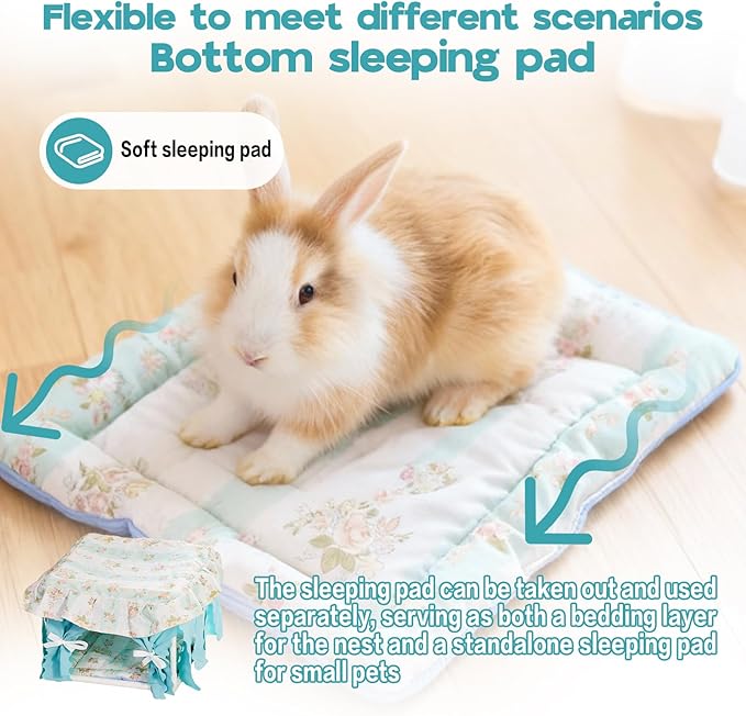 Hamster Hideout Tent with Curtain,Bunny Hideout, Machine Washable Guinea Pig Hide Tent Houses & Habitats, Triangular Hideout Shelter Small Animal Bed,Ferret, Rat, Chinchilla, Squirrel（Blue）