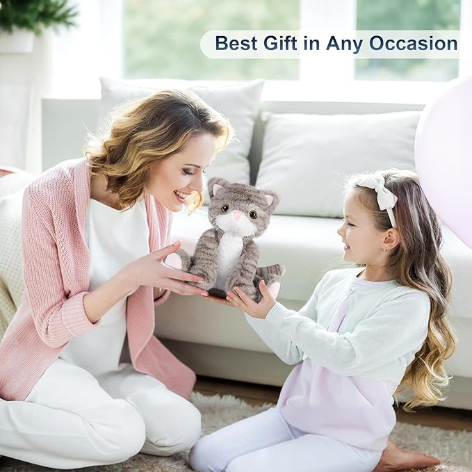 SuzziPals Heatable & Coolable Grey Cat Stuffed Animal, Cat Heating Pad Microwavable for Soothing & Relaxation, Lavender Scented Cat Plush Toy for Stress Relief, Stuffed Cat Toys for Kids