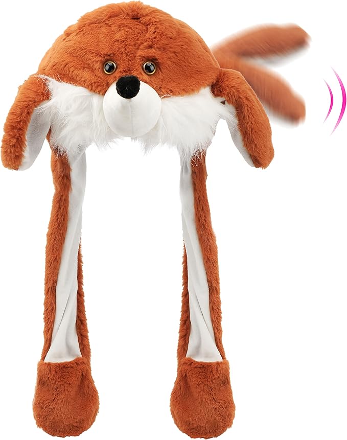 Bubblepompom Animal Hat with Ears Moving Jumping Pop Up Beating Hat Plush Holiday Cosplay Dress Up Funny Gift for Kids