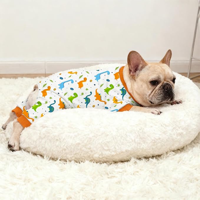 Dog Pajamas for Small Medium Dogs Recovery Suit Dog Pjs Dog Onesie Cute Soft Breathable Puppy Pajamas Pet Spring Summer Stretchy Pjs for Boy Girl - Orange Dinosaurs