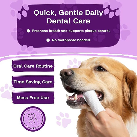 Dog & Cat Dental Wipes - Finger Toothbrush for Plaque, Tartar & Breath | Dental wipes help remove plaque, tartar & bad breath for dogs, cats & small pets, easy at-home oral care, 50 Wipes, Mint