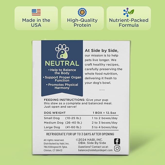 Side by Side Beef & Salmon Stew - Neutral Wet Dog Food & Dog Food Topper - Made with Nutrients & Whole Raw Ingredients - Human-Grade, No Artificial Additives or Fillers - USA Made (12.5 oz, 12-Pack)