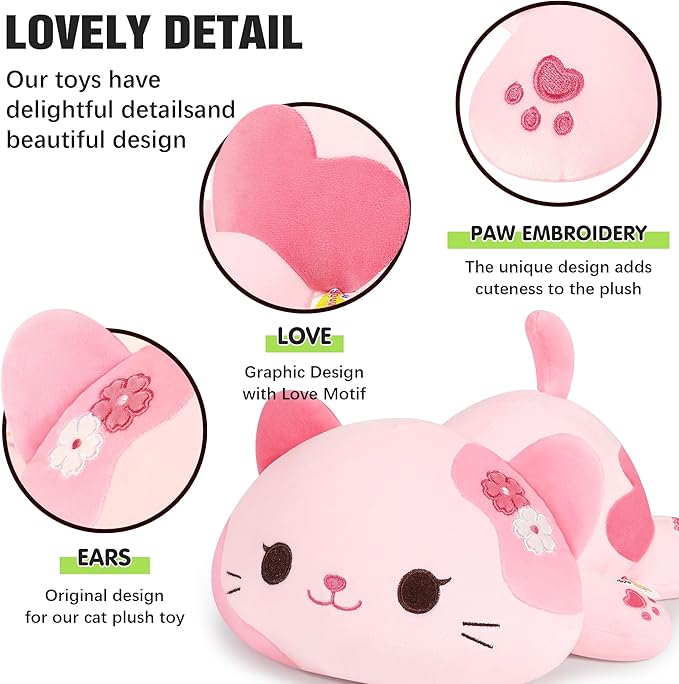 Onsoyours Original Sakura Cat Plushies Cute 20 inch Plush Toy Kitten Stuffed Animal Soft Pillow Kawaii Kitty Plushie Gift for Kids & Adults (Sakura Cat, 20")