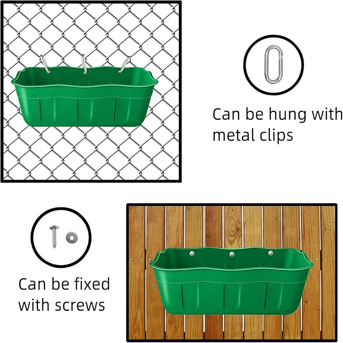 Hanging Goat Feeders,Chicken Feeder Waterer,Large Feed Trough 7.5 Quart 6 Pack,Hanging Fence Feed Trough for Poultry Livestock,Green