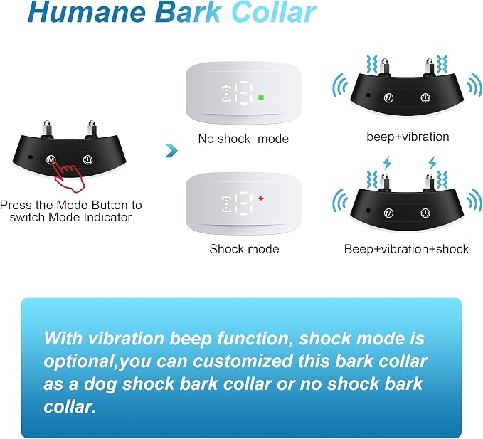 Dog Bark Collar,Bark Collar with Adjustable Sensitivity for Large Medium Small Dogs,Smart Bark Collar Anti False Trigger,Rechargeable Anti Barking Collar with Beep Vibration and Optional Shock