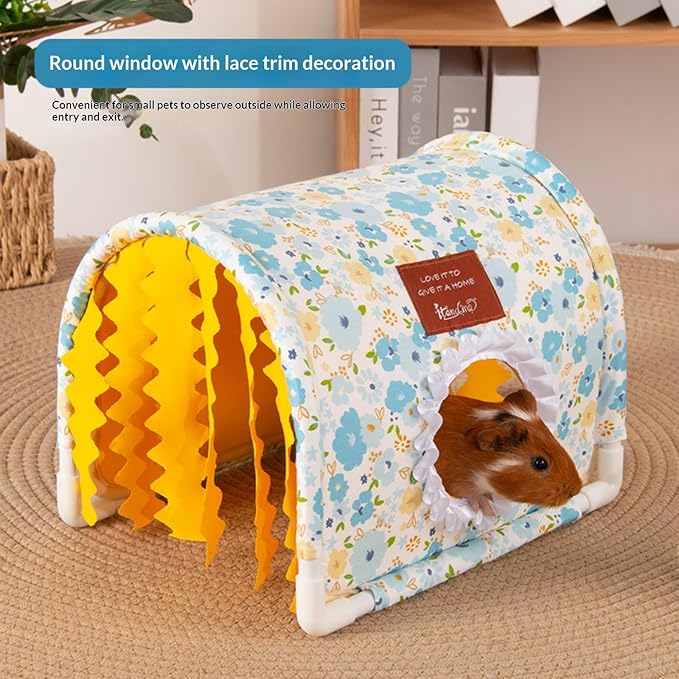 Tunnel Hideout Small Animal Warm Hideout, Washable Indoor Cage Accessory for Hedgehog, Rabbit, Chinchilla, Guinea Pig, Small Dogs & Cats, Multi-Pet Suitable (Green)