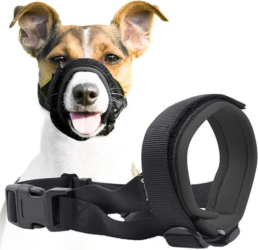 Gentle Muzzle Guard for Dogs - Prevents Biting and Unwanted Chewing Safely Secure Comfort Fit - Soft Neoprene Padding – No More Chafing – Training Guide Helps Build Bonds with Pet (M, Grey)