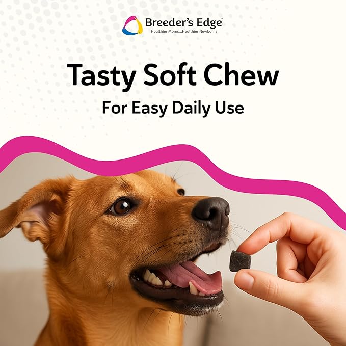 Breeder’s Edge Oxy Mate, Prenatal Vitamin Supplement for Pregnant Dogs and Cats, Supports Healthy Pregnancy, Red Blood Cell Production & Fetal Development, 30ct Meat Chew Treats