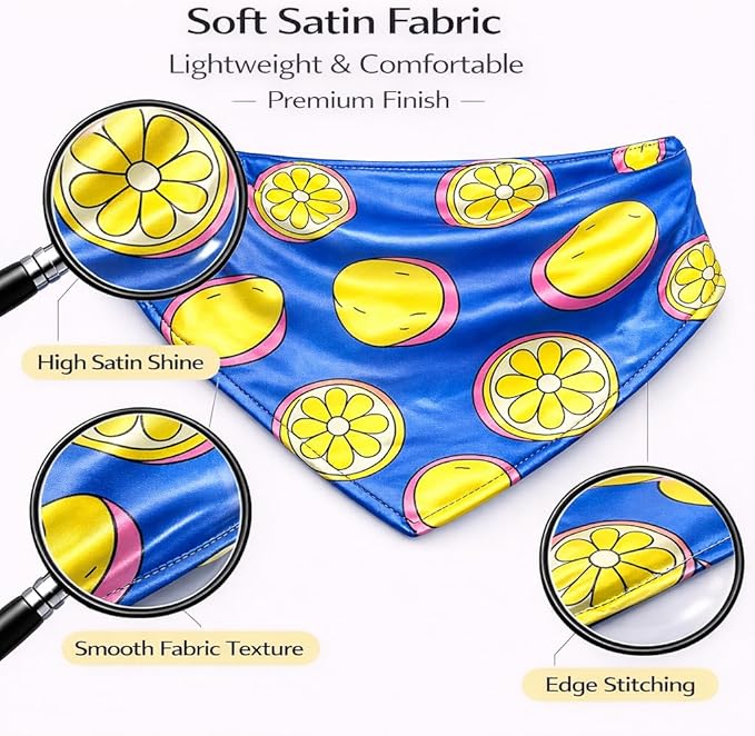 Luxury Satin Dog Bandana – Slip-On Collar Style, Premium Pet Scarf for Medium, Large & XL Dogs – Special Occasion Accessory (Collar Not Included) (Medium - Extra Large, Lemon Luxe - Satin)