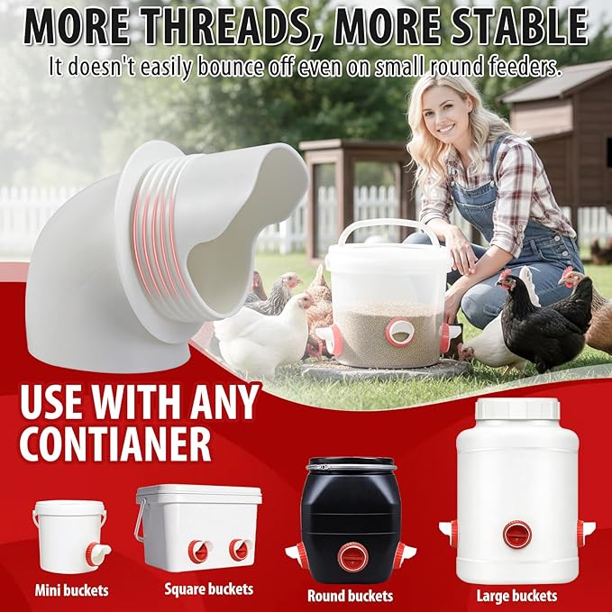 4PACK No Waste Chicken Feeder Ports - DIY Chicken Feeder Kit with Hole Saw - Chicken Feeder Cups for Bucket,Barrels,Bins,Troughs