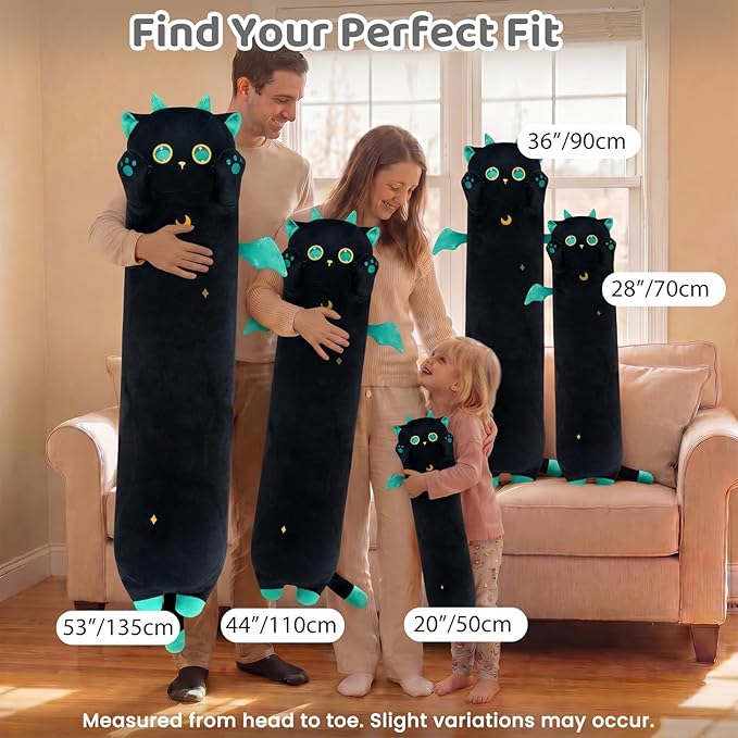 Mewaii Long Cat Plush, 5 Sizes, 120% Extra Filling Giant Plushness Kids Body Pillow, Kawaii Cute Big Eyes Stuffed Animal Plushie, Big Long Body Pillow Cat Plush Gift for Girls 20'