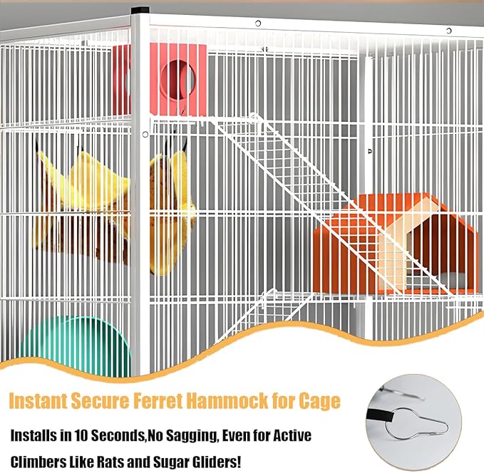Ferret Rat Hammock Hamster for Cage - Large Soft Guinea Pig Hideout Bed, Chinchilla Hammock, for Small Animals,GuineaPig,Ferret,Kitten,Squirrel,Chinchilla,Rat,Parrot (Hammock-Yellow)