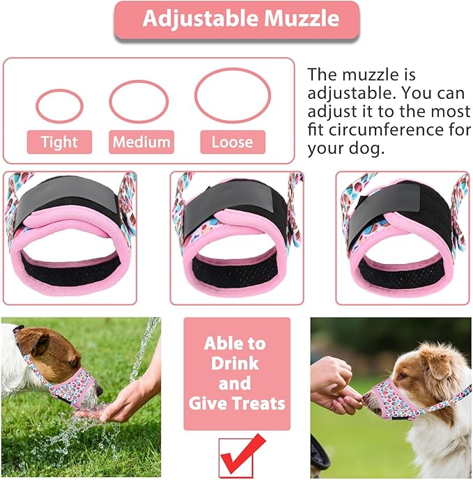 LUCKYPAW Dog Muzzle Anti Biting Barking and Chewing with Comfortable Mesh Soft Fabric and Adjustable Strap, Suitable for Small, Medium and Large Dogs(Pink Cake,L)