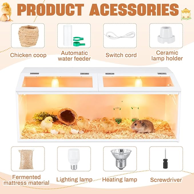 CroBlissful 40 x 16 x 16 in Brooder Box for Chicken Quails Stand Sliding Door, Bulb Set and Feeder, Indoor Chicks Coop Brooder Box Kit, for Ducks, Hamsters, Lizards, Mice, Rat (Table Legs, White)