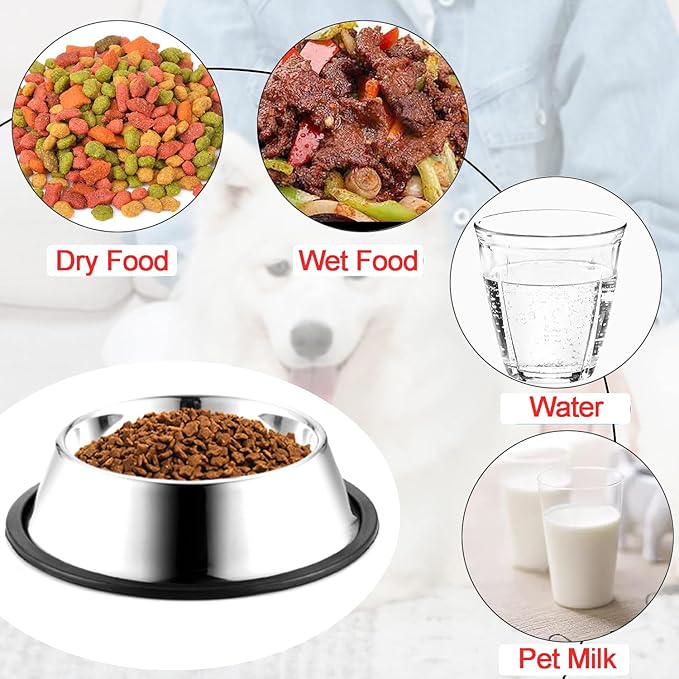 WEDAWN Stainless Steel Dog Bowls, 1.5 Cup/12oz Cat Bowl Water and Food with Rubber Base, Pet Bowls for Small Dogs, Cats, Puppy, Rabbit and Kitten, 3Pack