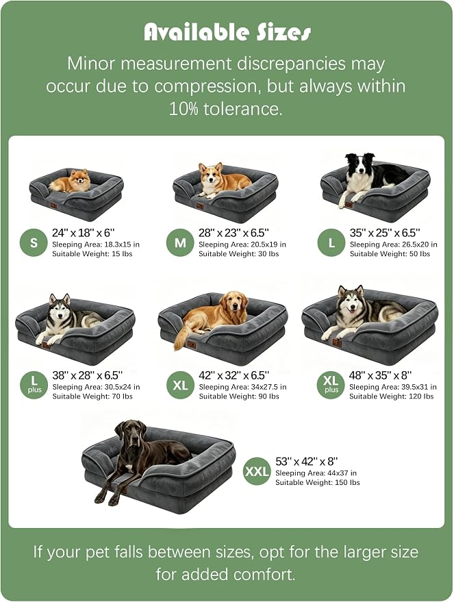 Spotted Play Orthopedic Dog Bed with Sides - Sofa Beds for Large Dogs, Supportive Foam Pet Couch Bed with Washable Removable Cover, Waterproof Lining and Non-Slip Bottom, Dark Grey - L
