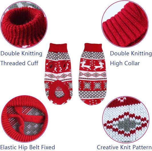 Dog Christmas Sweaters Pet Winter Knitwear Xmas Clothes Classic Warm Coats Reindeer Snowflake Argyle Sweater for Kitty Puppy Cat-XL