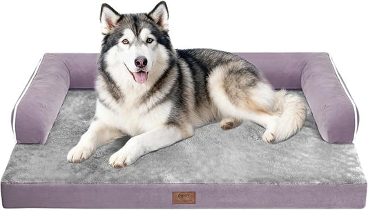 MEKIY Orthopedic Waterproof Dog Bed with Bolster for Extra Large Size Dogs | Pillow Support for Neck Relief, Egg Crate Foam, Waterproof Liner, Anti-Slip Bottom, Removable Bolster Cover, 48 x 33 Inch