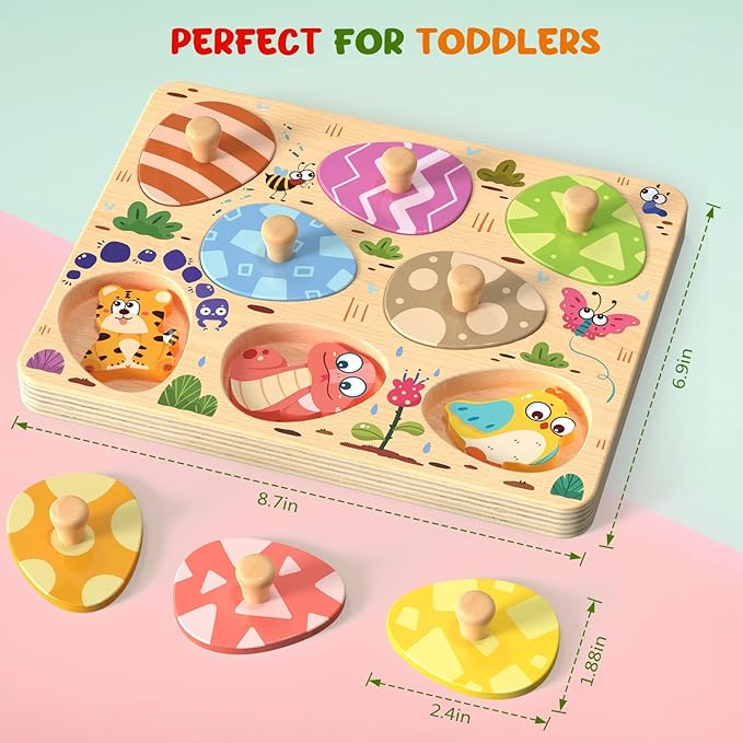 Zeoddler Wooden Puzzles for Toddlers, 8 Pcs Animal Matching Egg Puzzle, Montessori Toys for Boy Girl Easter Birthday Gifts, Preschool Learning Activities & Educational Toys for Boys, Girls