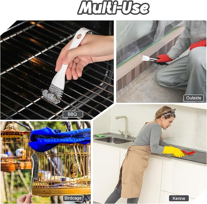 6PCS Bird Cage Cleaning Brush Kit Stainless Bird Cage Cleaner Tools Set Accessories for Small Medium,Large,Tall,Stainless Steel,Parakeet,Budgie,African Grey Parrot,Cockatoo Birds Cages Accessories