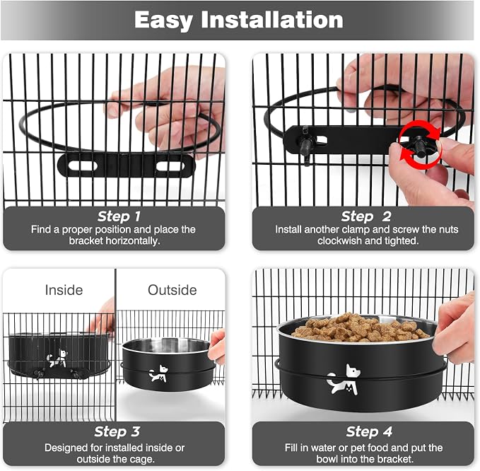 Dog Crate Water Bowl No Spill, 2 Pack Hanging Dogs Kennel Water Food Bowls, Stainless Steel Mountable Pet Bowl Metal Feeder Coop Cup Cage Accessories for Puppy Cat Rabbit Guinea Pigs Ferret Bird