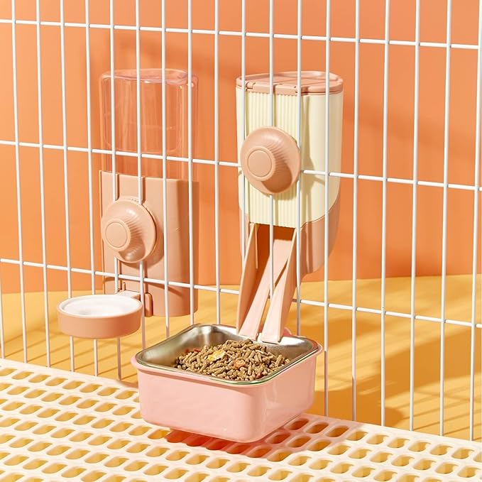 Pet Hanging Bowl for Crates, 2 in 1 Small Dog Bowl Puppy Removable Stainless Rabbit Cat Feeder Food Water Bowls for Puppy Cat Bird Rabbit Hamster Guinea Pig Ferret Small Animals