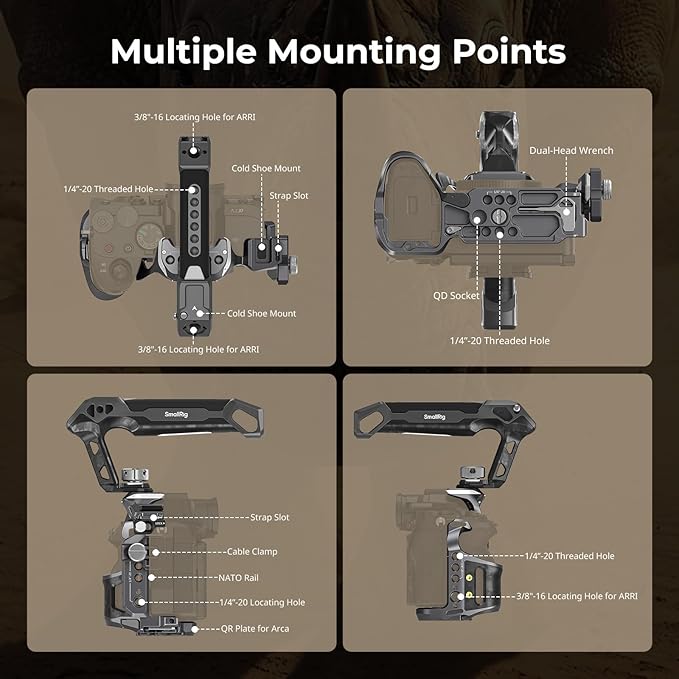 SmallRig A7 V / A7R V / A7 IV Rhinoceros Cage Advanced Kit for Sony Alpha 7 V/Alpha 7R V/Alpha 7 IV/Alpha 7S III/Alpha 7R IV, Includes Top Handle/Side Handle/Cable Clamp for HDMI