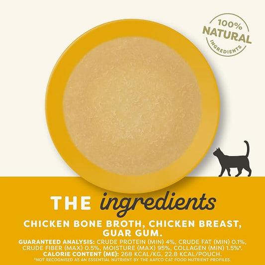 Applaws Chicken Breast Bone Broth Cat Food Topper 12-Pack, Lickable, High Protein, Limited Ingredient, Grain Free, No Fillers or Artificial Additives (12 x 3 oz Resealable Spout Pouches)