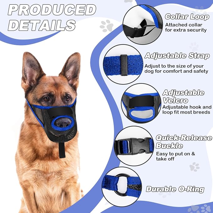 Dog Muzzle with Front Opening for Training and Treats, Breathable Air Mesh Muzzle for Biting Chewing Scavenging, Soft Lightweight Adjustable Mouth Guard for Small Medium Large Dogs (Blue, XL)