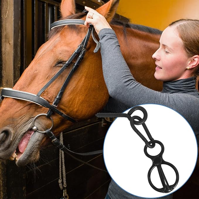 4 Sets Horse Tie Ring, Horse Tack and Supplies, Safe Horse Accessories Training Equipment with Eye Bolt and Snaps Saddle Black