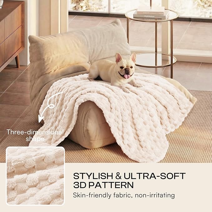 Luciphia 300GSM Fleece Dog Blanket for Small Medium Large Dogs 3D Jacquard 1 Pack 3 Flannel Puppy Cat Pet Throw Blankets Soft Washable Decorative Furniture Protect Pcs3-White, S(23''x16'')