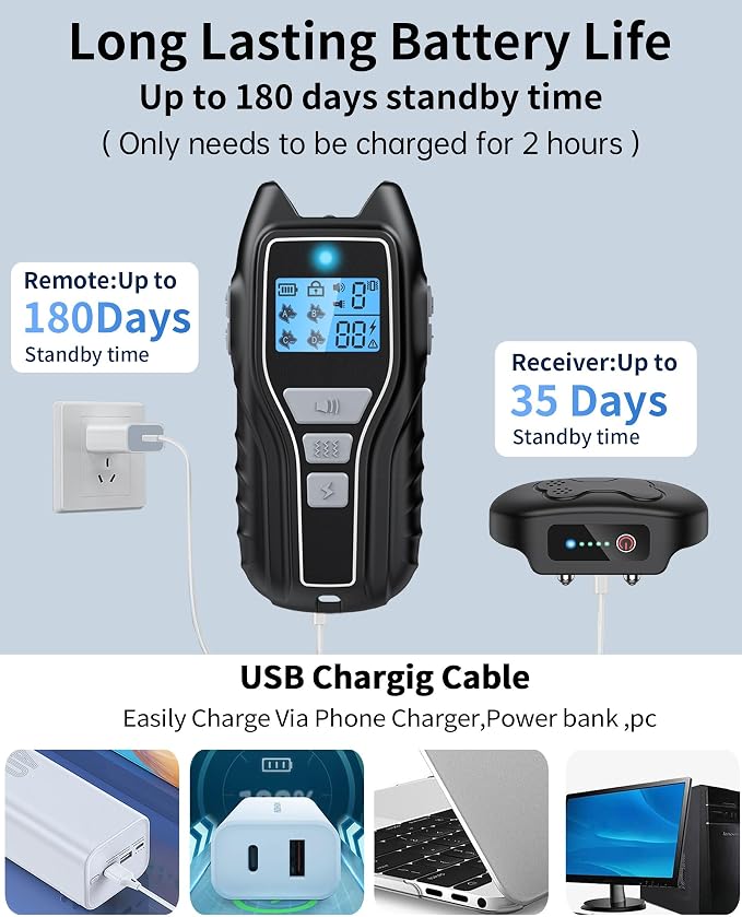 Asrcs Shock Collar for Dogs 2 Dogs (15-120lbs) 2000FT Dog Shock Collar with Remote Control Waterproof Dog Training Collar with Remote 4 Safe Modes Rechargeable Lock Flash Light for All Breeds - BL